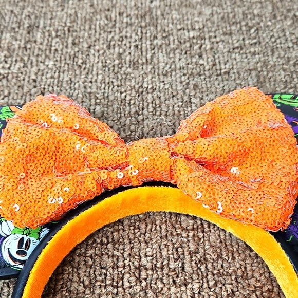 Disney Parks Hair Headband Sequin Bow Halloween Glow In Dark Mickey Minnie - Picture 4 of 4